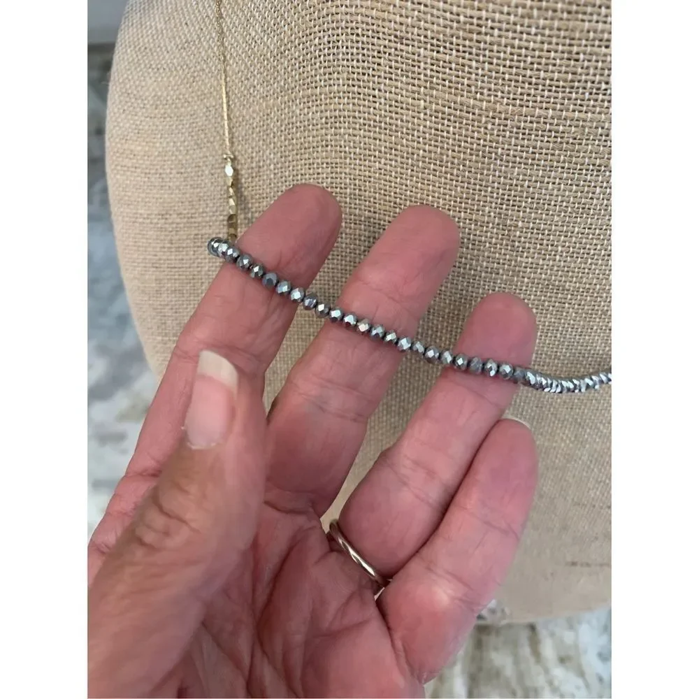 Black Crystals and Gold Necklace #black necklace